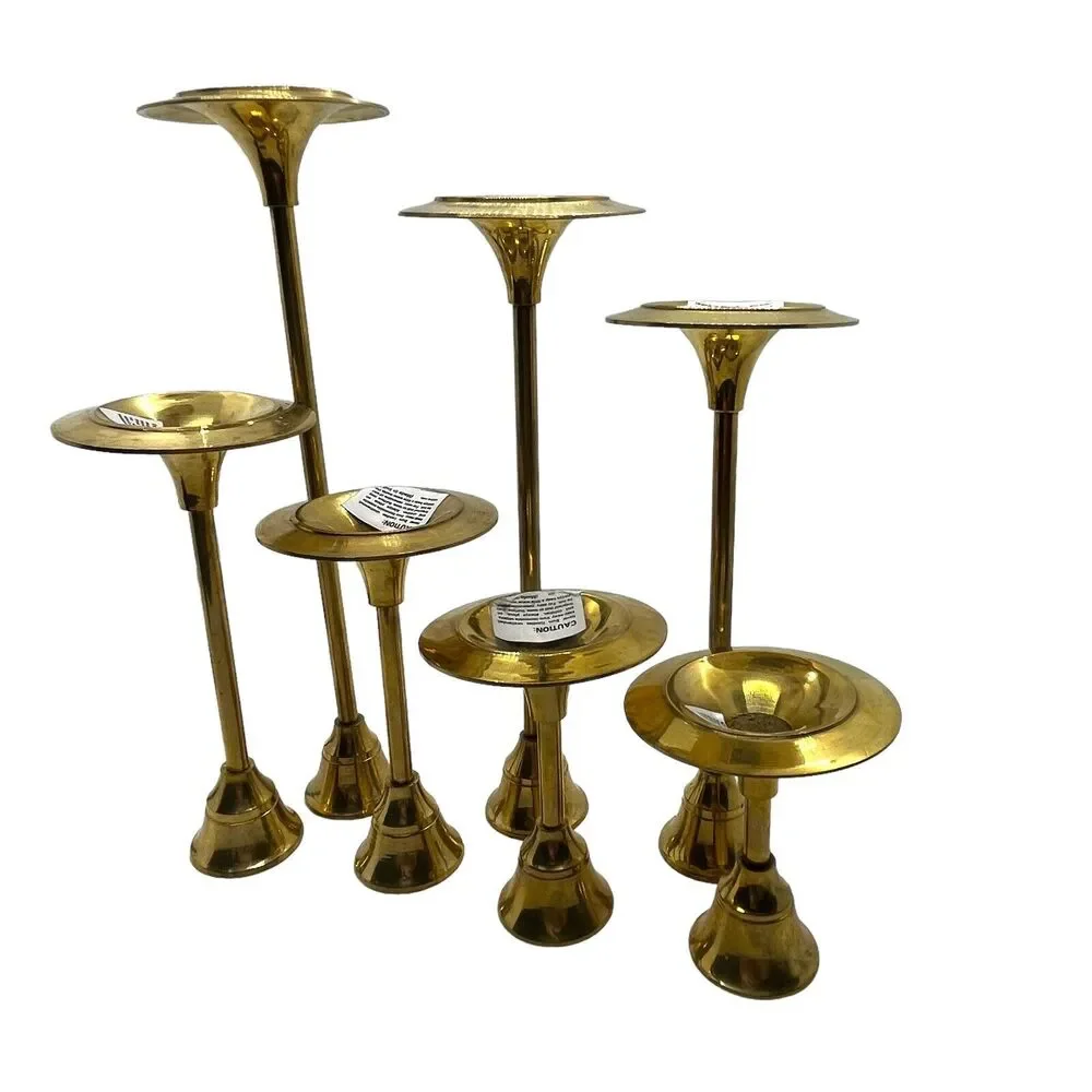 Brass Candlestick Holders Graduated Set of Seven Vintage Wedding Mantle Holiday